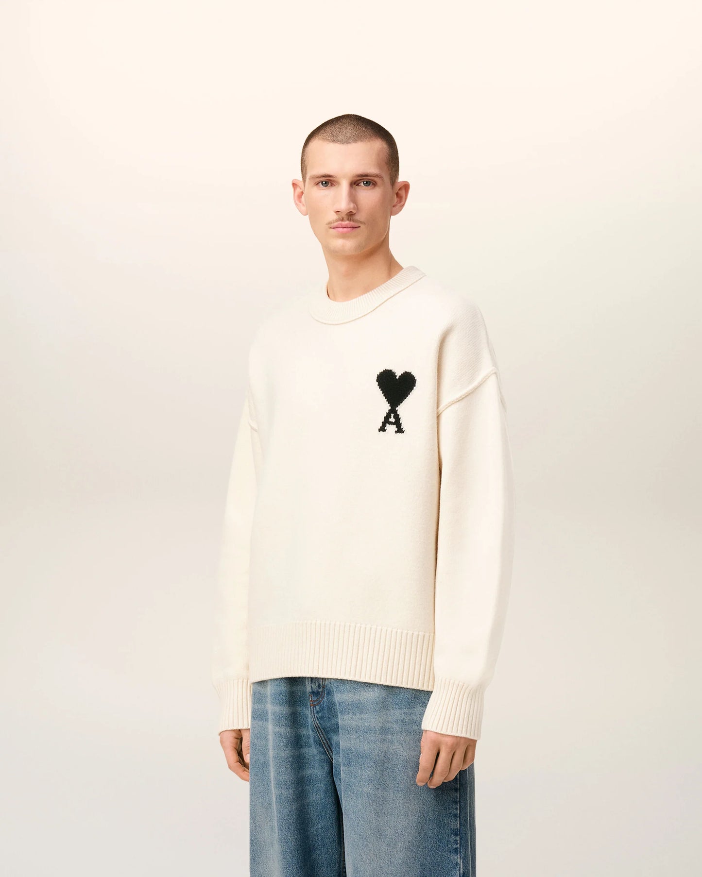 White Wool Ami De Coeur Crewneck Sweater