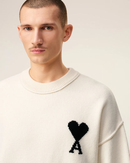 White Wool Ami De Coeur Crewneck Sweater