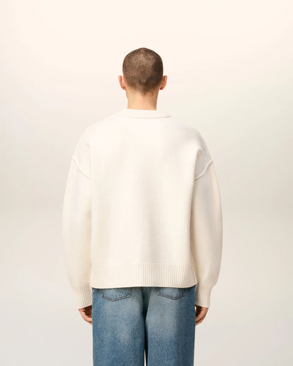 White Wool Ami De Coeur Crewneck Sweater