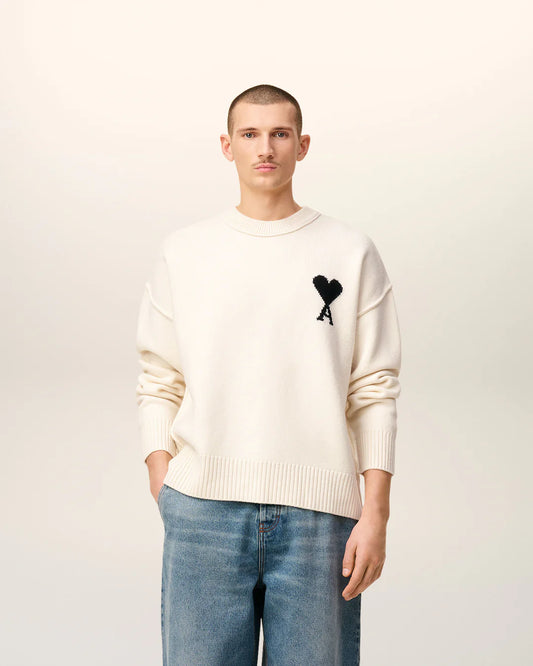 White Wool Ami De Coeur Crewneck Sweater