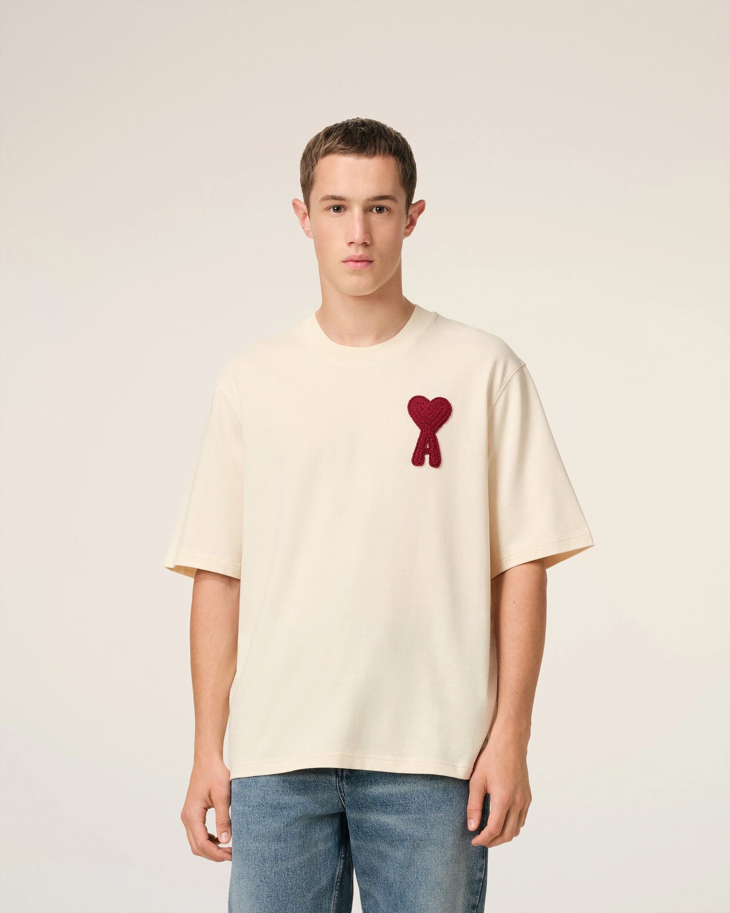 Beige Cotton Ami de Coeur Patch T-Shirt